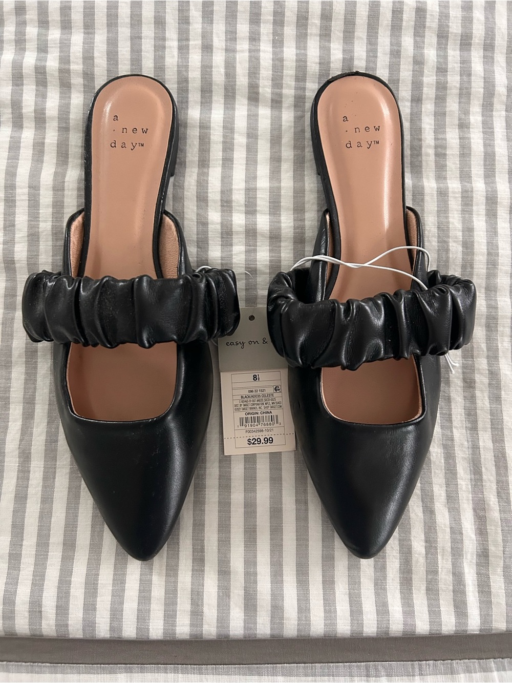 A New Day Black Pointed Mule with Ruched Strap size 8.5